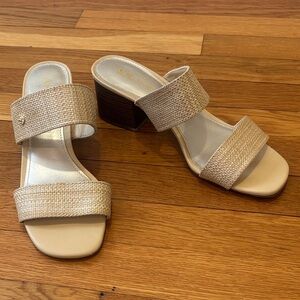 Anne Klein Cream and Tan Mules